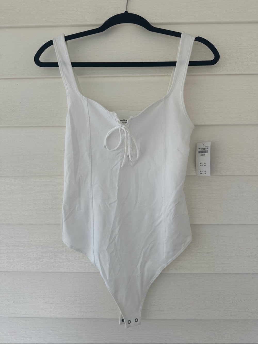 Abercrombie & Fitch White Scoop Neck Lace-Up Bodysuit